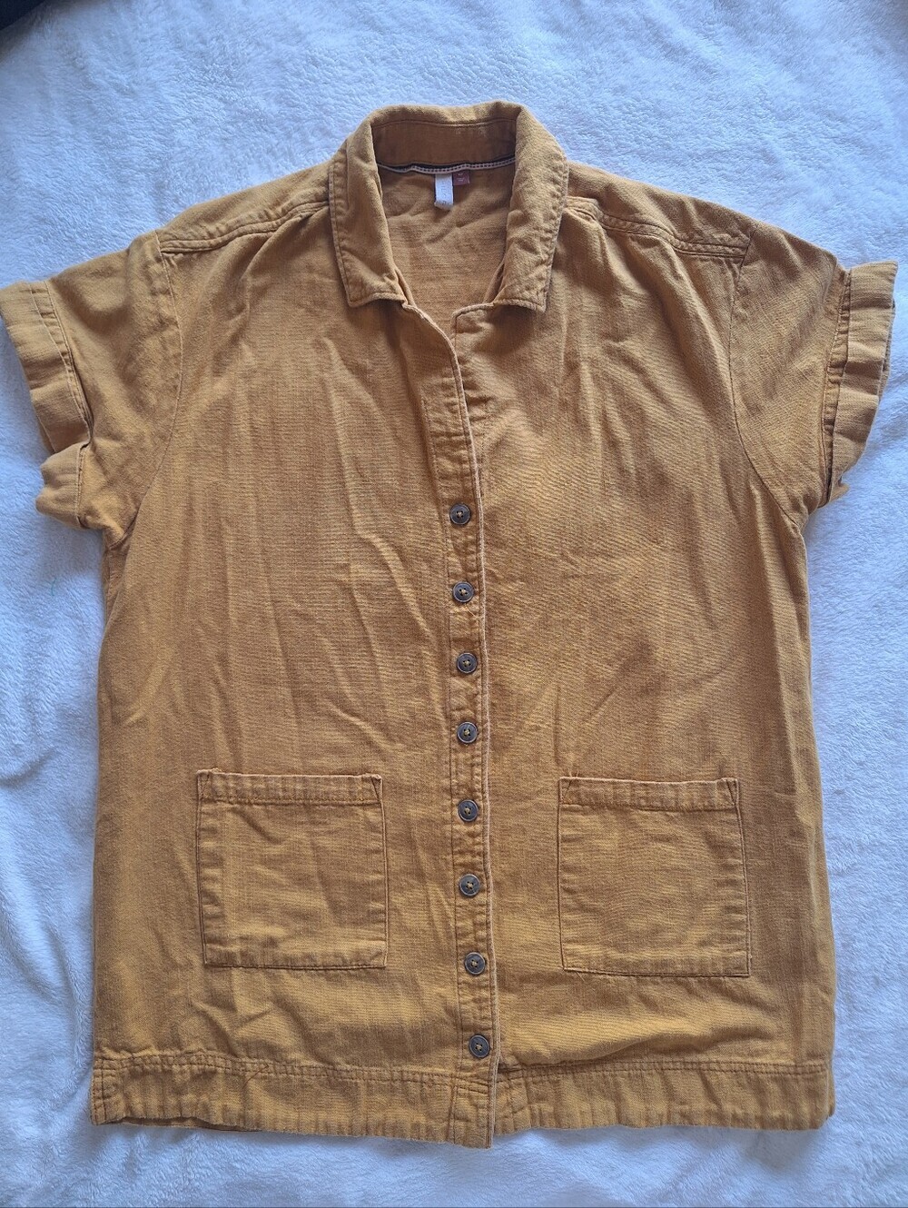 Anthropologie Pilcro Cotton Linen Button Down Shirt Mustard Yellow Petite MP